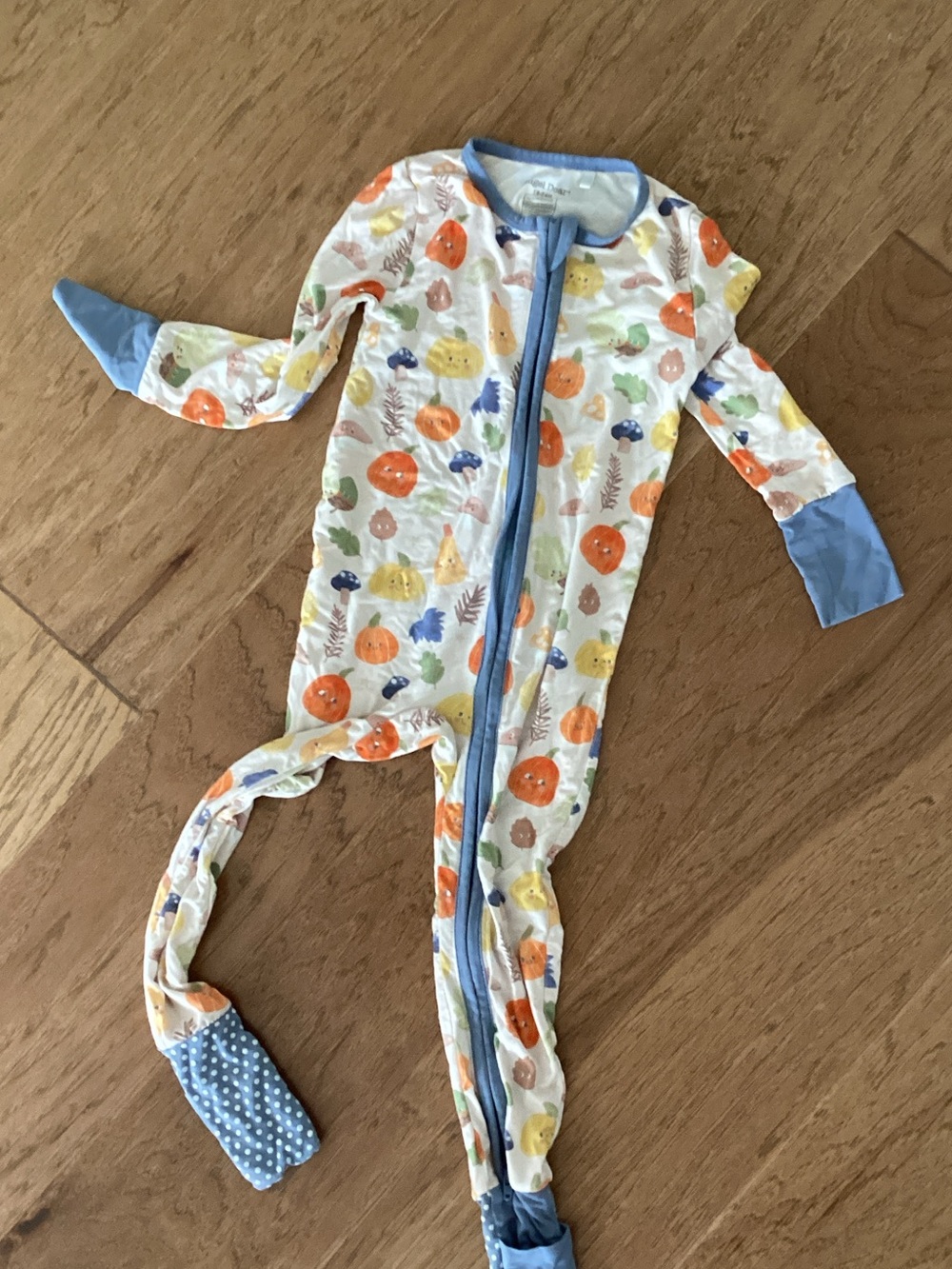 Blue-Trim Autumn Print Kids One-Piece Zipper Pajamas 18-24M